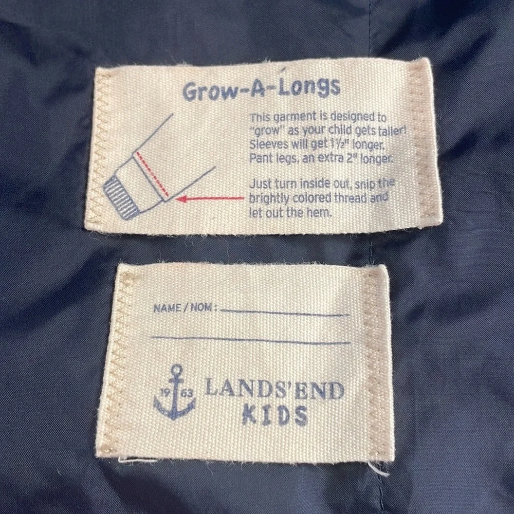Lands end kids jacket nylon winter coat hood blue grow a long size XL 18 20 boys